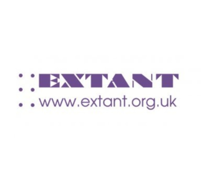 A white background with three purple dots to the left hand side in a vertical line. Next to this in bold capital letters is the organisation name Extant.