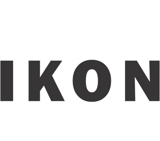 White background with IKON in bold clack capital letters