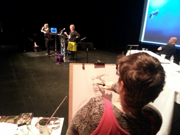 Artist Tanya Raabe draws speakers at mac birmingham