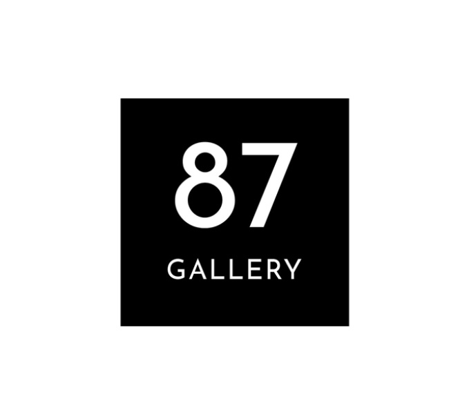 Black square with a large number 87 and the word gallery below.