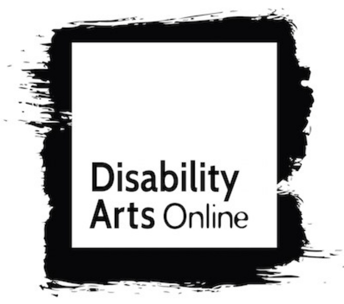 A square formed of black painted brush strokes with Disability Arts Online inside, in a black text. The logo is set against a white background.