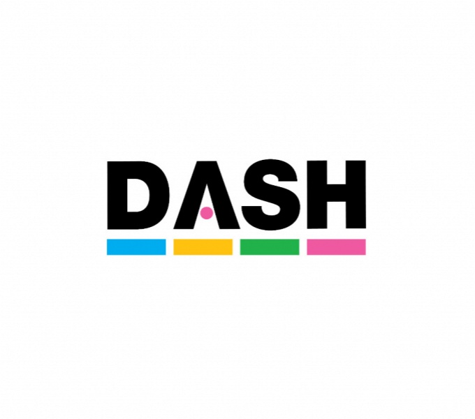 The DASH Logo - the word DASH sits on top of four equally spaced rectangles which are blue, yellow, green and pink. 