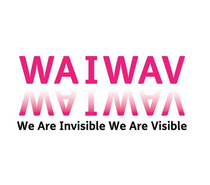 White background with the project WAIWAV in bright magenta pink. Below in black font is the full title: We Are Invisible We Are Visible