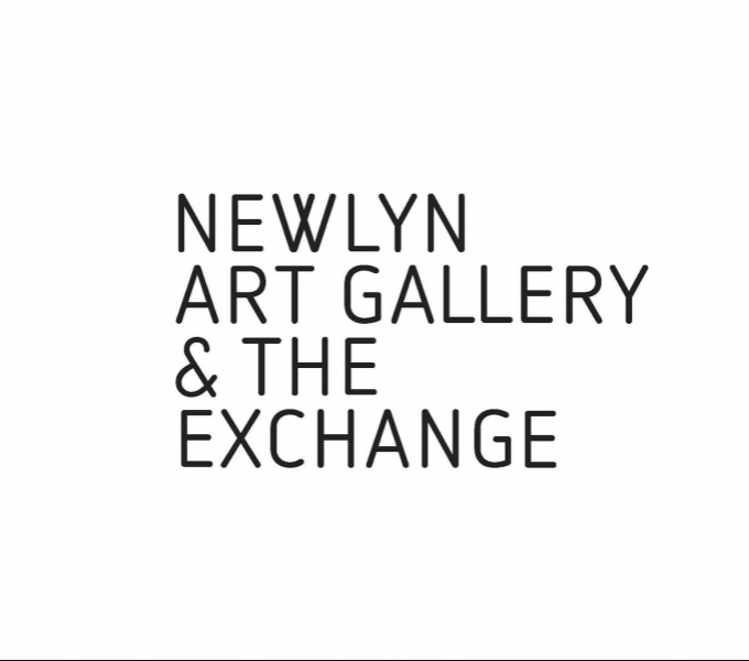 Newlyn Art Galley and the Exchange in black text on a white background. The letters have rounded edges.