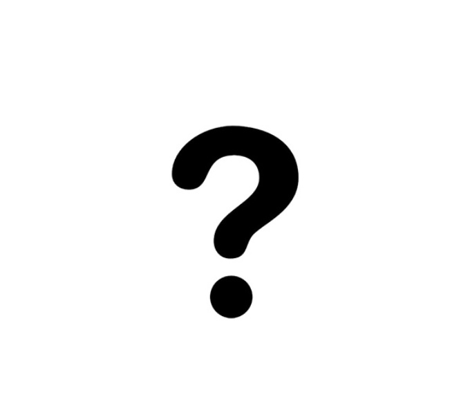 A black question mark on a white background