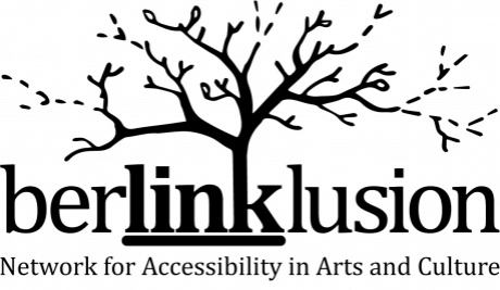 The black logo of berlinklusion against a white background. From the letter 'K' a tree emerges.