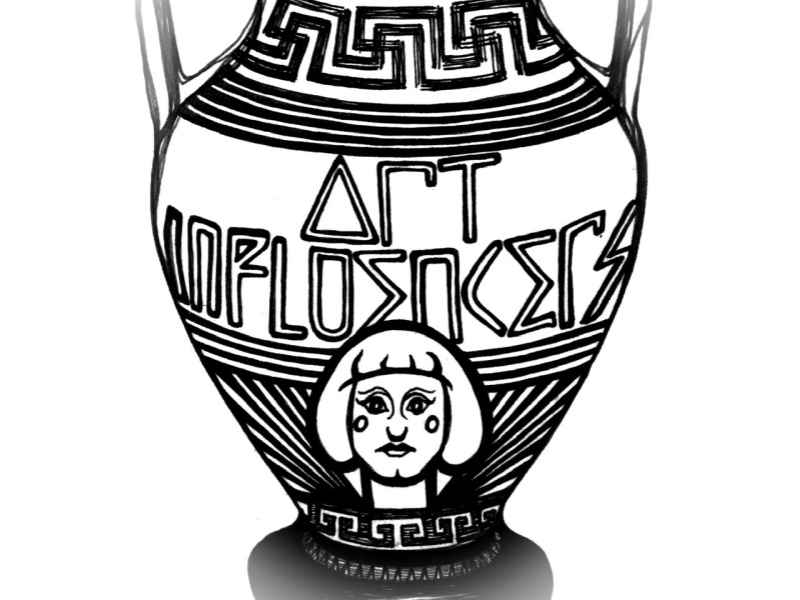 Black and white illustration of an amphorah jug.